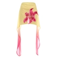 Falda de gasa amarillo claro con lirios rosas y cintas largas de diseño degradado - S / Amarillo