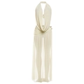 Creamy white halter neck backless maxi dress with side slit and gold accent - S / Apricot
