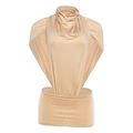 Sexy apricot high neck halter bodysuit with cut-out details in elastic silky fabric - S / Khaki