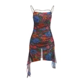 Vestido corto floral fruncido con tirantes de cadena metálica y dobladillo asimétrico - S / Floral Azul