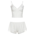 Zweiteiliges weißes Schlafanzug-Set mit Spitzenbesatz, Camisole und High-Waist-Shorts - S / Weiß