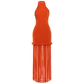 Bright orange halter neck mini dress with long tassels and woven waist detail - S / Orange