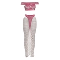 Zweiteiliges Set aus rosa Samt-Bandeau-Top und Maxirock mit Mesh-Einsätzen und Raffungen - S / Rosa