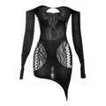 Sexy black long sleeve bodycon dress with hollow-out mesh design and leopard pattern - One Size / Black