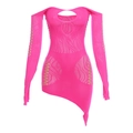 Sexy neon pink bodycon dress with hollow-out leopard jacquard and asymmetric hem - One Size / Rose Red