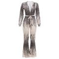 Chique zebraprint jumpsuit met V-hals, tailleband en trendy uitlopende broekspijpen - S / Khaki