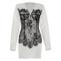 Mini abito attillato a maniche lunghe in tessuto bianco con contrasto in pizzo nero - S / Bianco