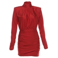 Eng anliegendes hellrotes Kleid mit Stehkragen, Langarm und eleganter Raffung - S / Rot
