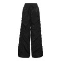 Damen Freizeithose mit weitem Bein, hoher Taille und Raffung in glänzendem Schwarz - XS / Schwarz