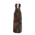 Green and brown leopard halter neck maxi dress with gold chain details and high side slit - S / Green