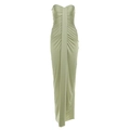 Salbeigrünes trägerloses Maxikleid mit Raffung und elegantem Faltenwurf vorne - S / Grün