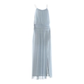 Elegant light blue mesh maxi dress with thin straps, pleated waist and side slit detail - S / Blue