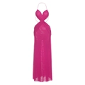 Sexy rosenrotes Neckholder-Maxikleid mit tiefem V-Ausschnitt und Taillenausschnitten - S / Rosarot