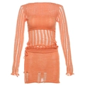 Leuchtend oranges Strick-Zweiteiler-Set mit hohlgestricktem Crop-Top und Minirock für Damen - S / Orange