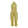 Tuta aderente gialla a pois neri con scollo all'americana e schiena scoperta - Giallo (Stampa a Pois)