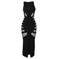 Sleeveless black cut-out maxi dress with waist details and a high-slit hem - S / Black