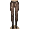 Detail van zwarte mesh-leggings met geometrische uitsnijdingen en stippenpatroon - Eén maat / Zwart