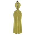 Olive green backless halter neck maxi dress with side cut-out details and slim fit style - S / Green