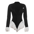 Elegante mono negro con escote en V profundo y detalles de encaje blanco en las mangas - S / Negro