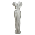 Silbergraues gerafftes Maxikleid mit tiefem V-Ausschnitt und Taillenausschnitt - S / Silber