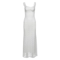 Elegantes weißes Spitzen-Maxikleid in Bodycon-Passform mit Rüschenträgern und Herz-Ausschnitt - S / Weiß