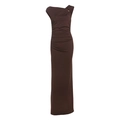 Slim fit coffee brown asymmetric one-shoulder maxi dress with gold buckle and ruching - S / Coffee