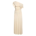 Elegant cream off-shoulder ruched maxi dress with slimming waist for formal events - S / Khaki