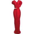 Sexy Maxikleid mit V-Ausschnitt und Cut-outs in kräftigem Rot mit elegantem Plissee - S / Rot