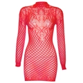 Mini-robe ajustée en dentelle rouge avec motifs jacquard floraux et col montant - Taille unique / Rouge