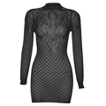 Robe courte moulante en dentelle noire à manches longues avec motifs floraux en maille - Taille unique / Noir