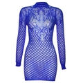 Abito aderente in pizzo blu scuro a maniche lunghe con ricamo floreale ricamato - Taglia unica / Blu