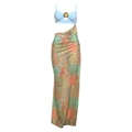 Vestido largo bohemio con top azul claro y estampado de paisley multicolor - S / Verde