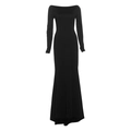 Elegantes schwarzes rückenfreies Langarm-Maxikleid mit schmaler Passform und Fishtail - S / Schwarz