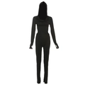 Slim fit black hooded long sleeve jumpsuit with thumb holes and backless design - S / Black