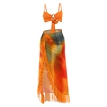 Zweiteiler mit orangefarbenem Halter-Top und Batik-Maxirock mit Schlitz und Rüschen - S / Orange