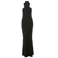 Slim fit black halter maxi dress with gold metallic neck buckle and pleated detail - S / Black