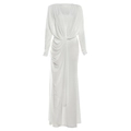 Elegant white V-neck long sleeve maxi dress with twisted waist and draped mesh fabric - S / White