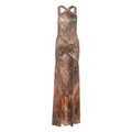 Eng anliegendes Neckholder-Maxikleid mit Schlangenmuster und goldenen Zierknöpfen - S / Rosa