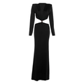 Elegantes schwarzes Langarmkleid mit tiefem V-Ausschnitt und seitlichen Cut-outs - S / Schwarz