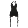 Schwarzer Neckholder-Body mit tiefem V-Ausschnitt und gestuften Mesh-Rüschen - S / Schwarz