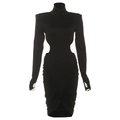 Schwarzes Langarm-Minikleid mit Taillenausschnitten und gerafften Rockdetails - S / Schwarz