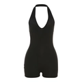 Schwarzer Neckholder Body für Damen mit tiefem V-Ausschnitt und schmaler Passform für Sommer - XS / Schwarz