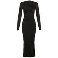 Vestido largo negro ajustado de manga larga con elegantes detalles fruncidos - M / Negro