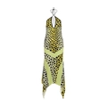 Vestido largo ajustado con cuello halter y estampado de leopardo neón con dobladillo - XS / Amarillo