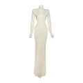 Robe longue chic couleur crème à col montant, épaulettes et détails drapés ajustés - S / Beige