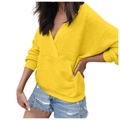 Solid bright yellow oversized hoodie with deep V-neck and front kangaroo pocket - S / Yellow