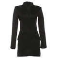 Schmales schwarzes Langarm-Minikleid mit Stehkragen und dekorativer Knopfleiste vorne - S / Schwarz
