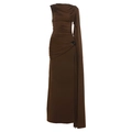 Schmales schokobraunes One-Shoulder-Maxikleid mit seitlicher Raffung und Metallschnalle - S / Braun