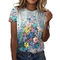 Detail des künstlerischen Blumenmusters im Ölgemälde-Stil auf grauem Kurzarm-T-Shirt - S / Stil 4 (Grau künstlerischer Blumendruck)