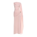 Eng anliegendes hellrosa Maxikleid mit Raffung und elegantem Schulter-Drapé-Detail - S / Rosa